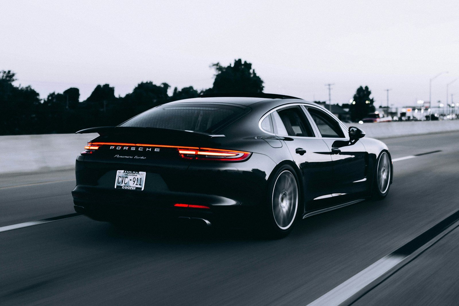 Black Porsche Panamera Turbo on the road